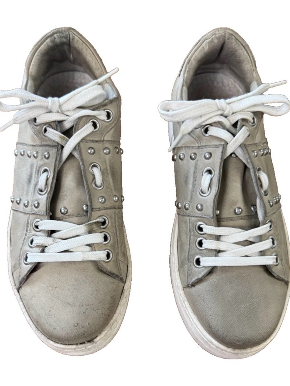 Ladies Pratesi Studded Sneakers Italy Grey 1.5 Inch Platform Streetwear Grunge